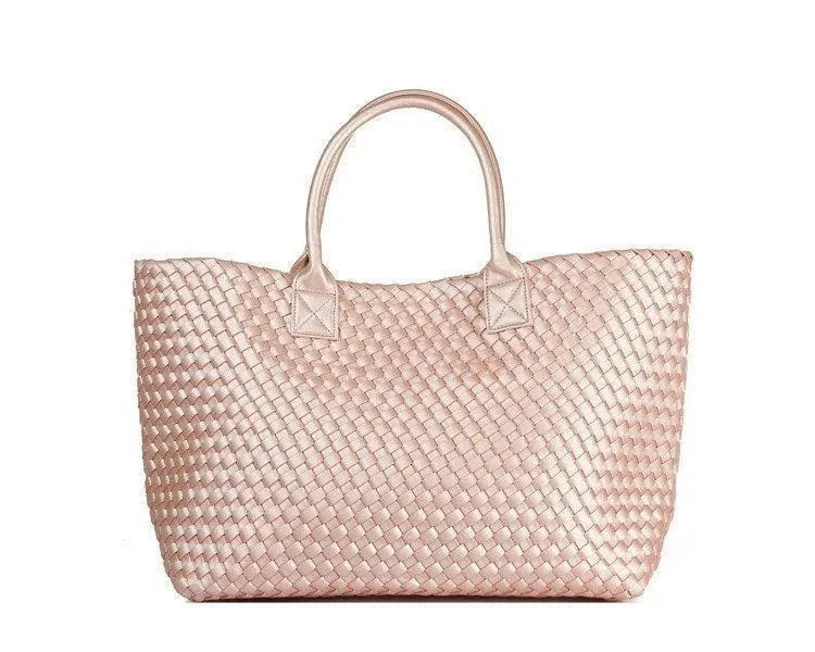 Large Handwoven Vegan Leather Tote/Weekend Bag in Onyx I Trendy Boutique Style ! Handmade Gift for Her