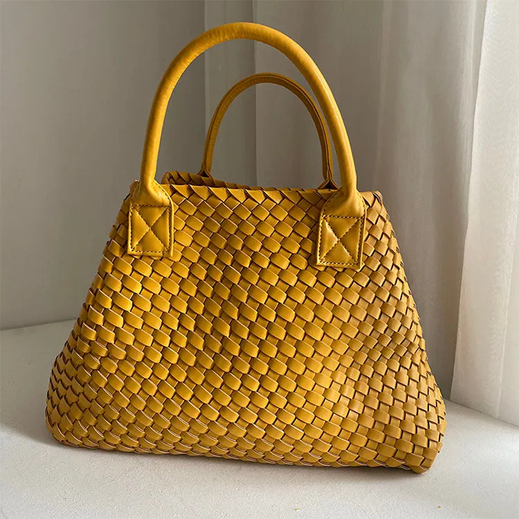 Large Handwoven Vegan Leather Tote/Weekend Bag in Onyx I Trendy Boutique Style ! Handmade Gift for Her