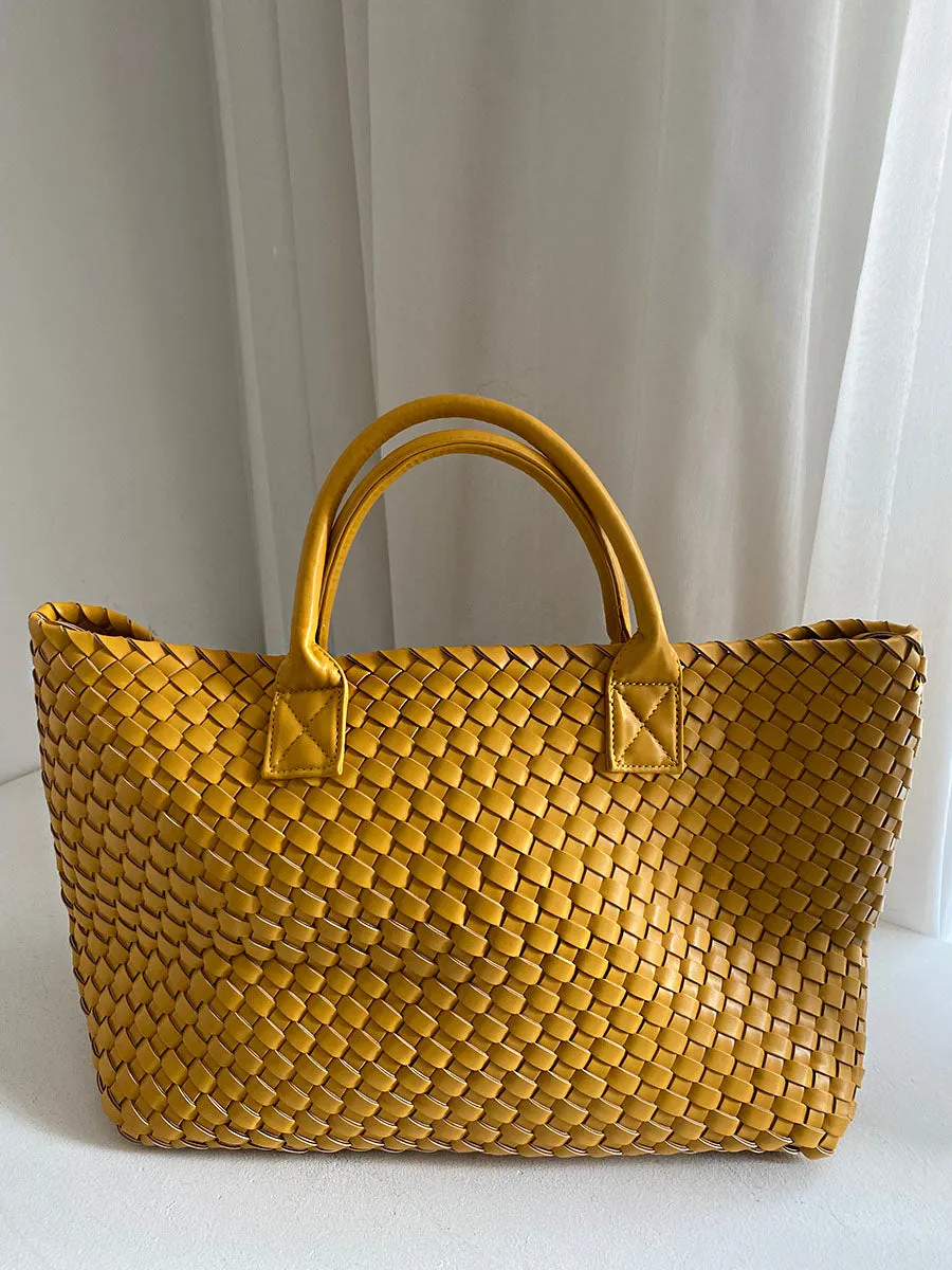 Large Handwoven Vegan Leather Tote/Weekend Bag in Onyx I Trendy Boutique Style ! Handmade Gift for Her