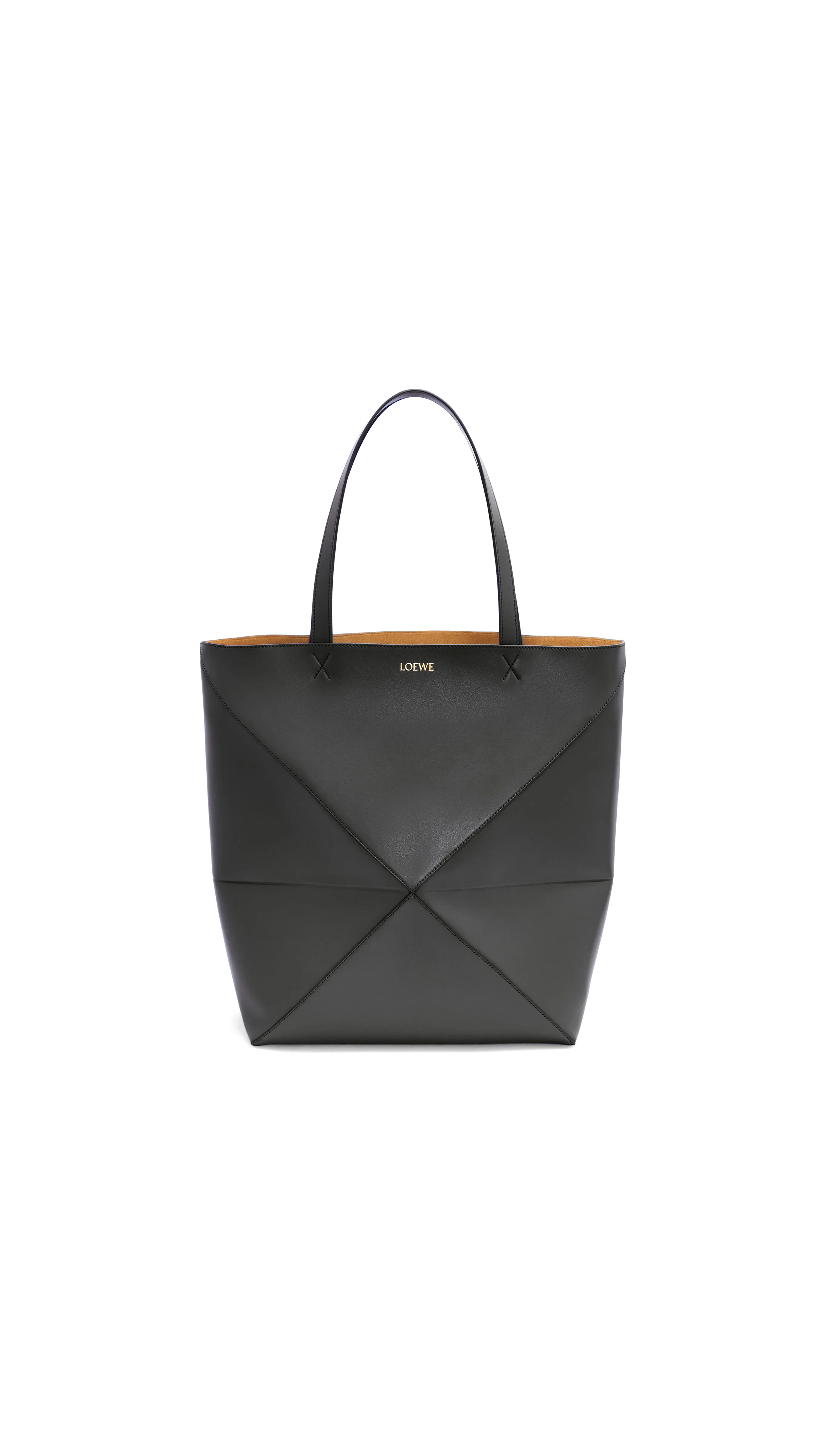 Large Puzzle Fold Tote In Shiny Calfskin - Black