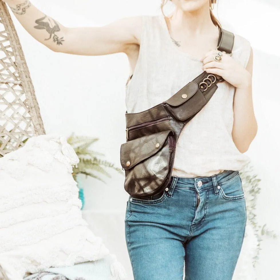 Left Handed Leather Hip Bag | Falcon Brown