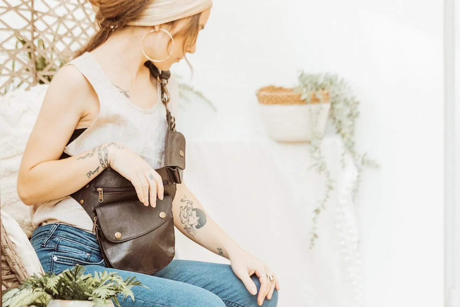 Left Handed Leather Hip Bag | Falcon Brown