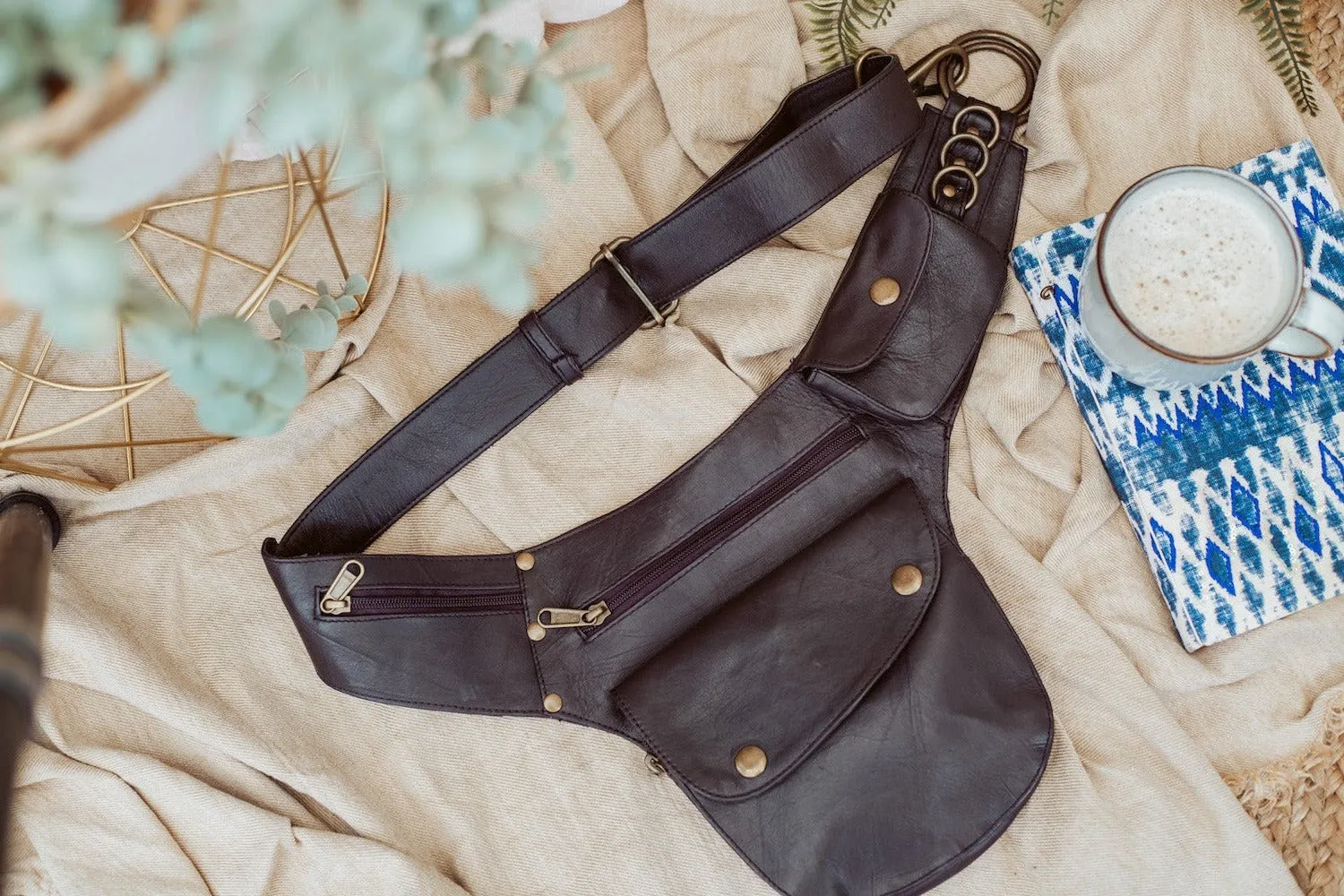 Left Handed Leather Hip Bag | Falcon Brown