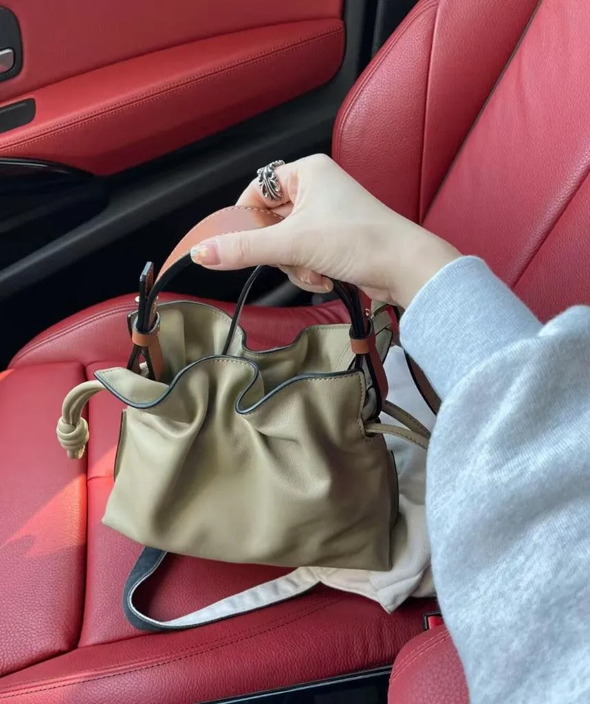 Luxurious Minimalist Soft Calfskin Bucket Bag | Shoulder Bag and Crossbody Bag for Women with Drawstring Closure