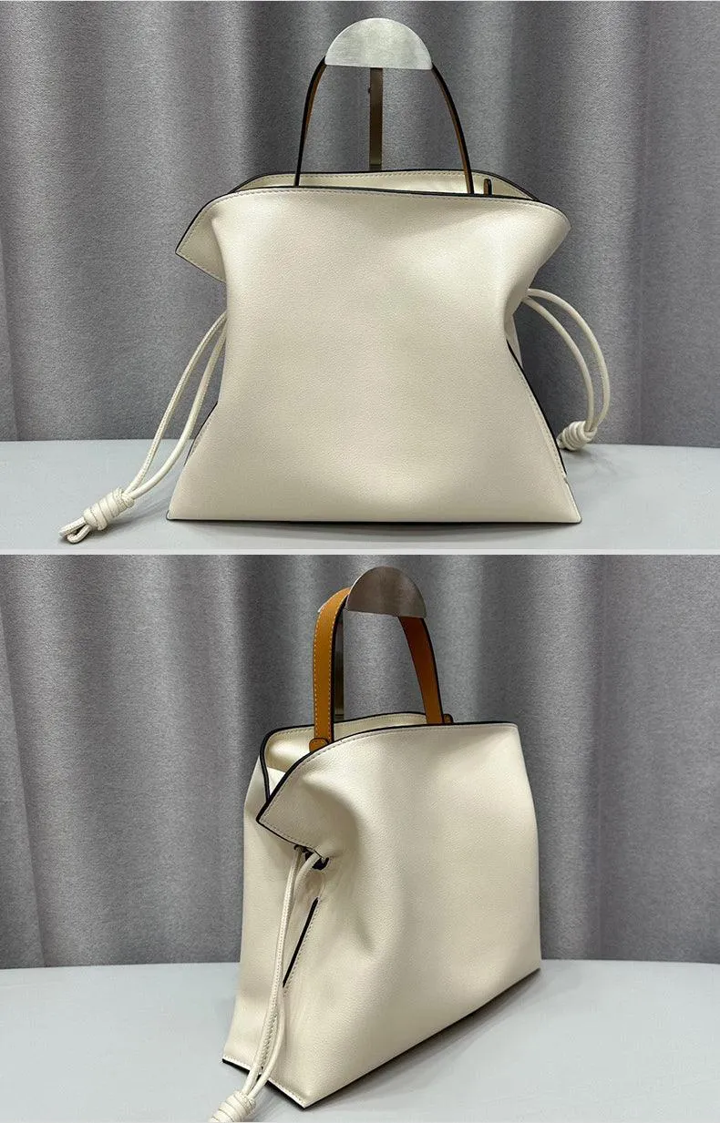 Luxurious Minimalist Soft Calfskin Bucket Bag | Shoulder Bag and Crossbody Bag for Women with Drawstring Closure