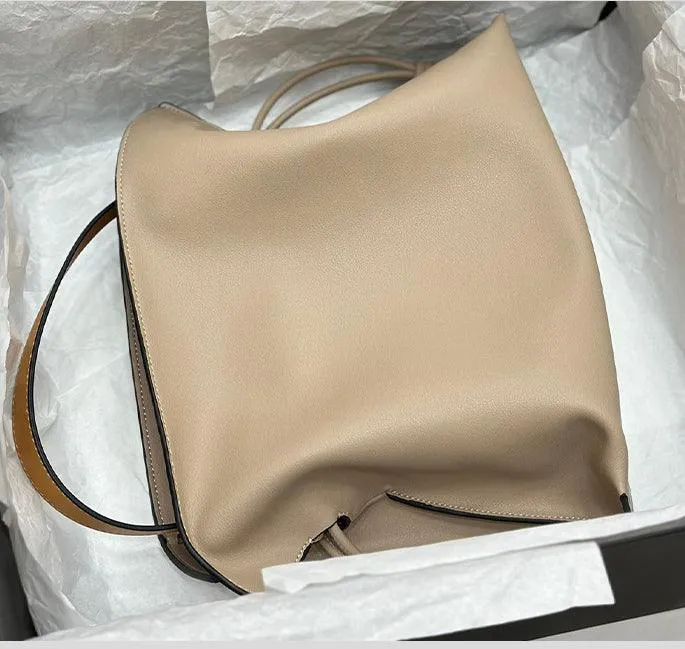 Luxurious Minimalist Soft Calfskin Bucket Bag | Shoulder Bag and Crossbody Bag for Women with Drawstring Closure