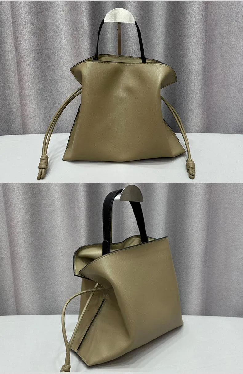 Luxurious Minimalist Soft Calfskin Bucket Bag | Shoulder Bag and Crossbody Bag for Women with Drawstring Closure