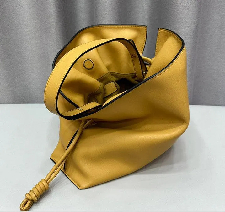 Luxurious Minimalist Soft Calfskin Bucket Bag | Shoulder Bag and Crossbody Bag for Women with Drawstring Closure
