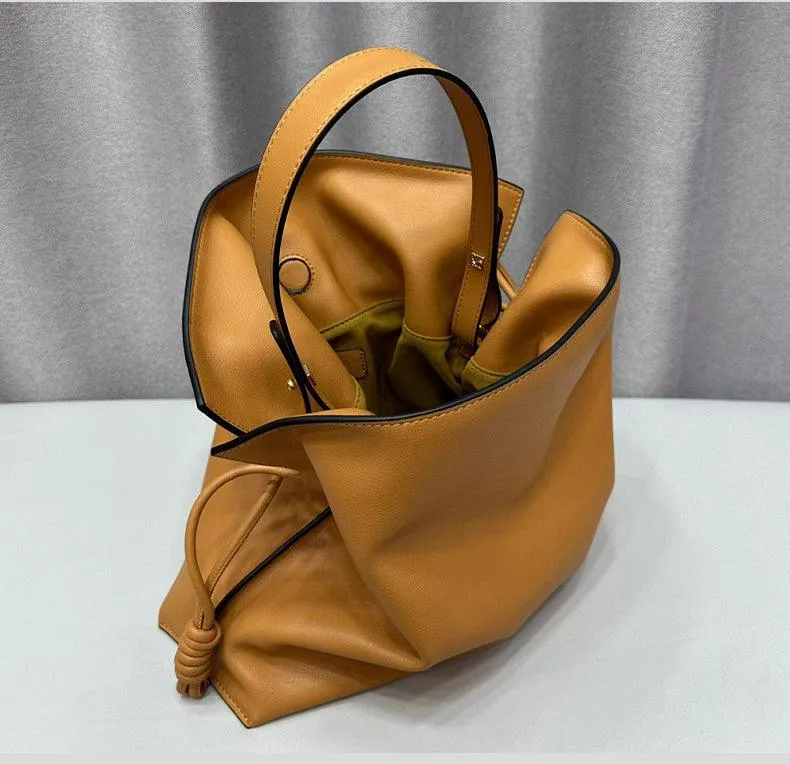 Luxurious Minimalist Soft Calfskin Bucket Bag | Shoulder Bag and Crossbody Bag for Women with Drawstring Closure