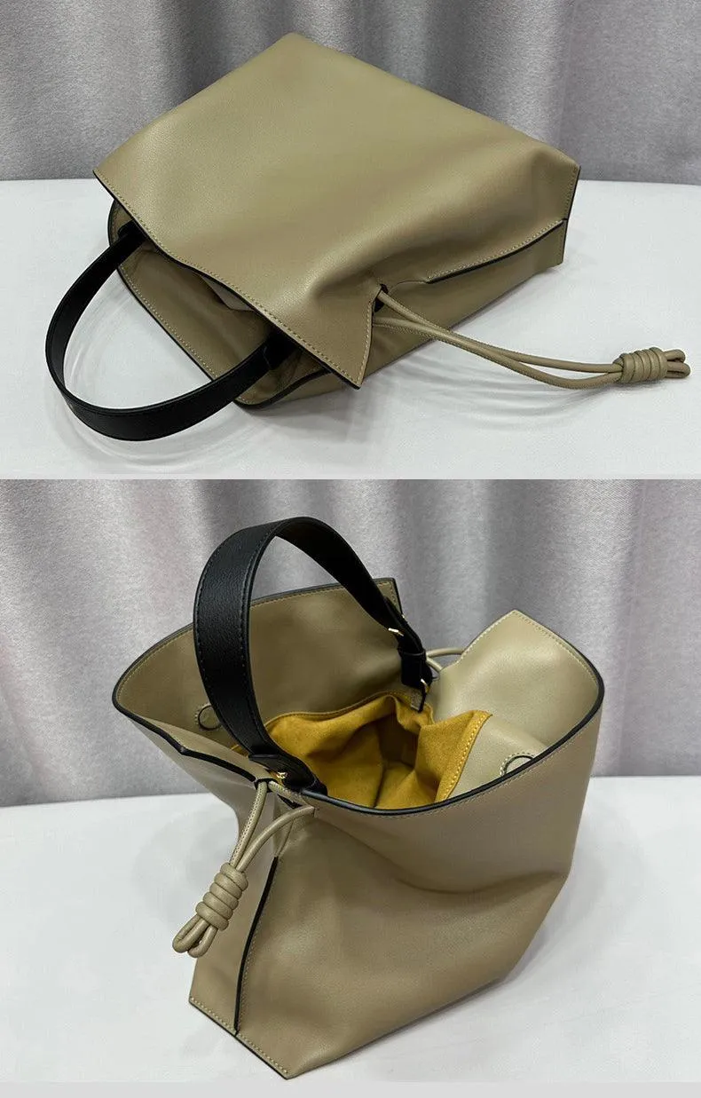 Luxurious Minimalist Soft Calfskin Bucket Bag | Shoulder Bag and Crossbody Bag for Women with Drawstring Closure