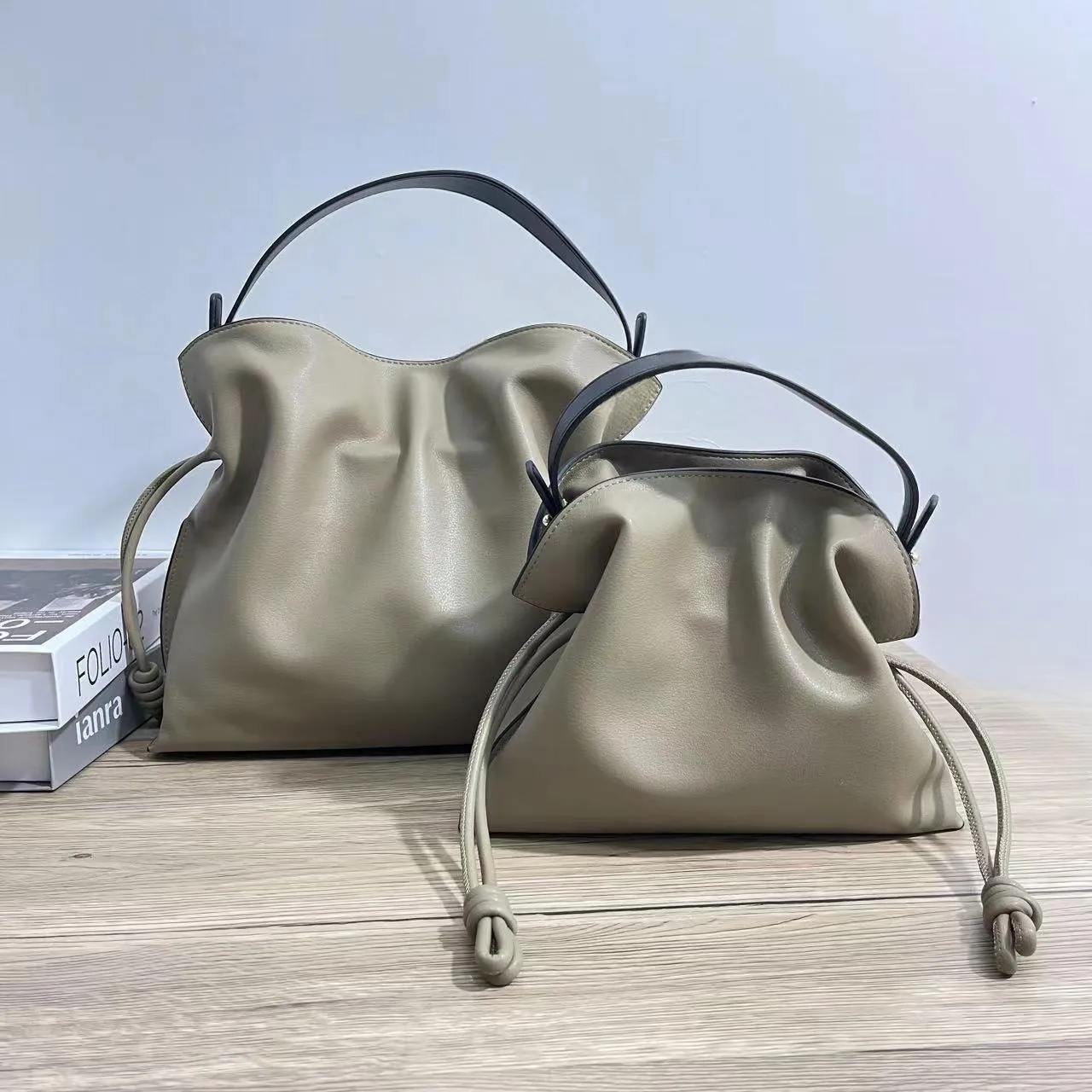 Luxurious Minimalist Soft Calfskin Bucket Bag | Shoulder Bag and Crossbody Bag for Women with Drawstring Closure