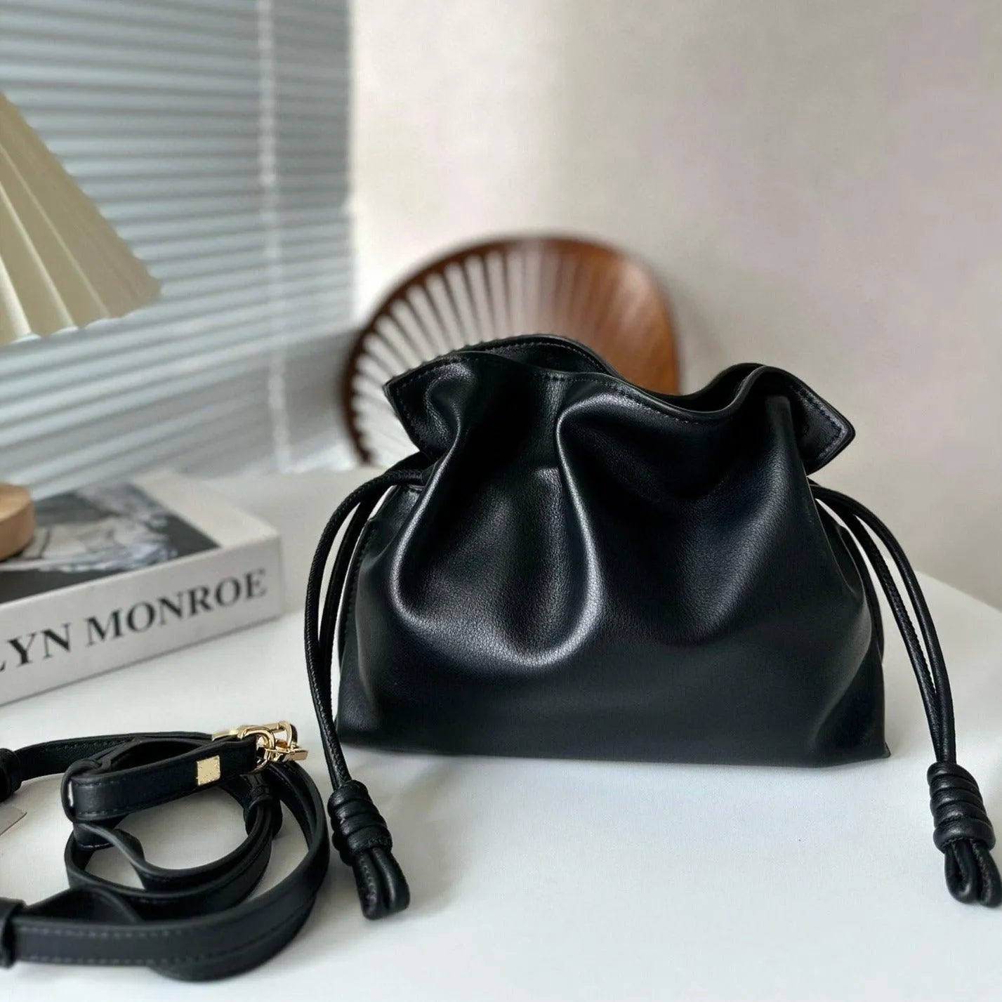 Luxurious Minimalist Soft Calfskin Bucket Bag | Shoulder Bag and Crossbody Bag for Women with Drawstring Closure