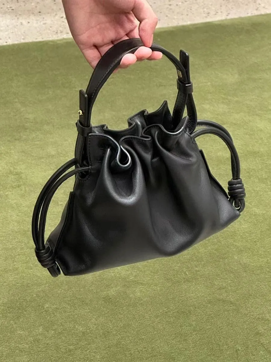 Luxurious Minimalist Soft Calfskin Bucket Bag | Shoulder Bag and Crossbody Bag for Women with Drawstring Closure