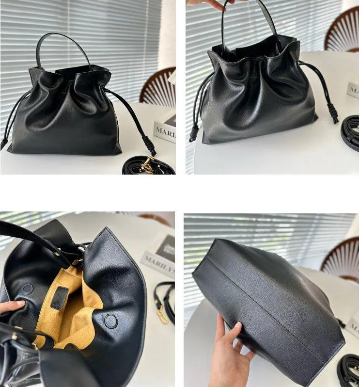 Luxurious Minimalist Soft Calfskin Bucket Bag | Shoulder Bag and Crossbody Bag for Women with Drawstring Closure