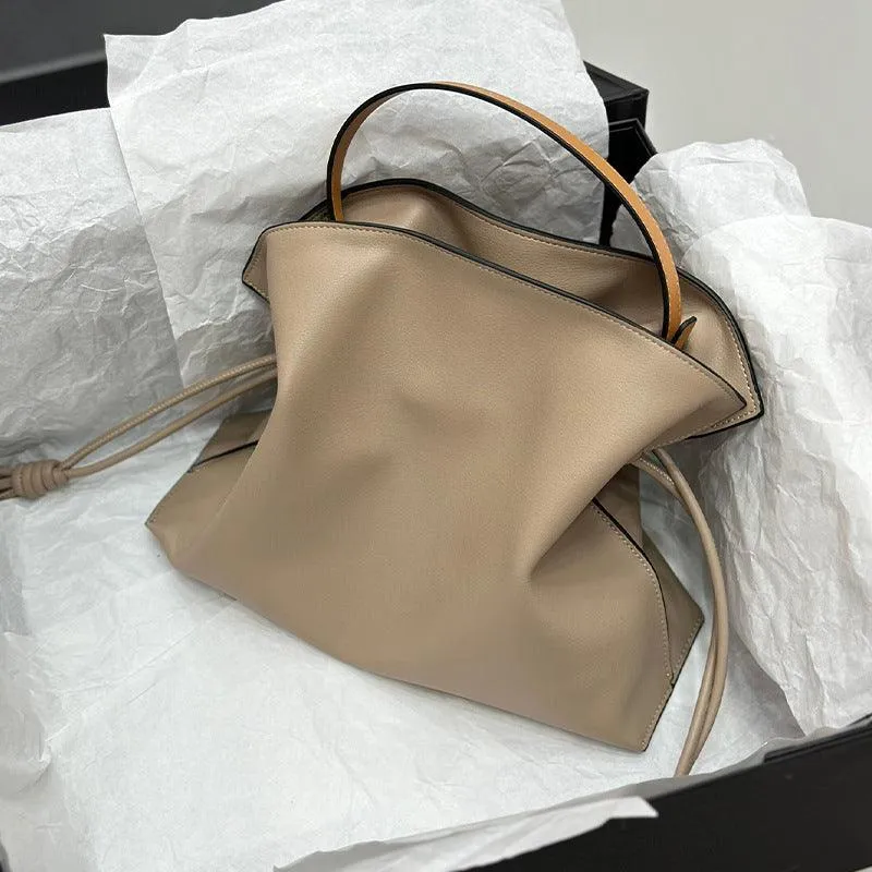 Luxurious Minimalist Soft Calfskin Bucket Bag | Shoulder Bag and Crossbody Bag for Women with Drawstring Closure