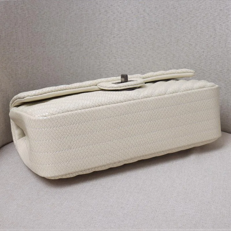 Luxury Quilted Genuine Leather Chain Shoulder Bag – Classic Small Flap Bag with Snake Pattern, Elegant Crossbody & Handbag