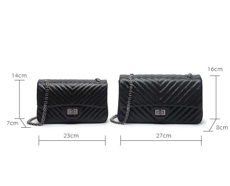 Luxury Quilted Genuine Leather Chain Shoulder Bag – Classic Small Flap Bag with Snake Pattern, Elegant Crossbody & Handbag