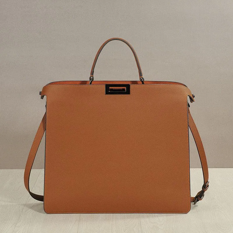 Luxury Togo Leather Structured Brief Tote, Unisex Shoulder Bag & Handbag, Laptop Bag