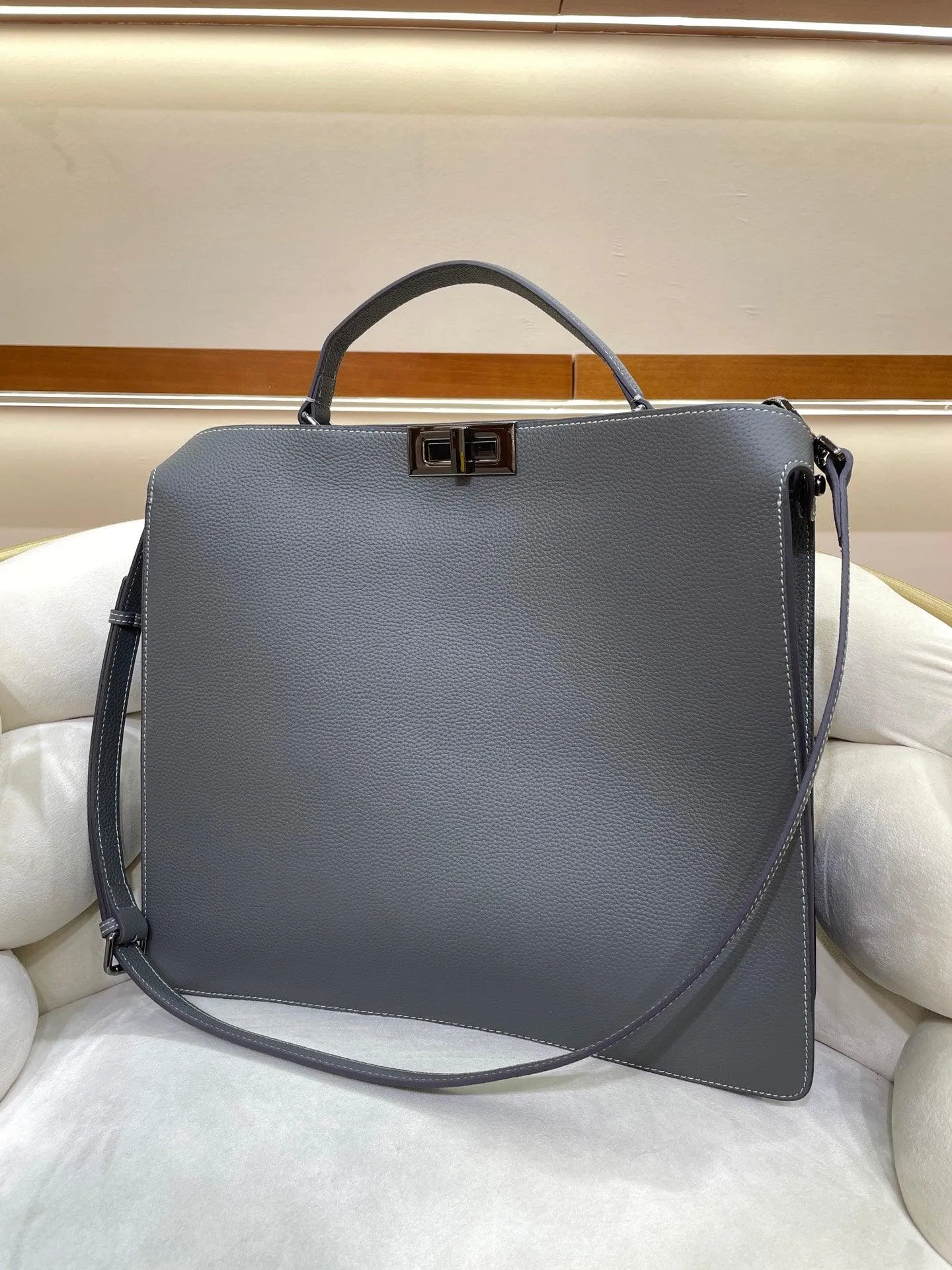 Luxury Togo Leather Structured Brief Tote, Unisex Shoulder Bag & Handbag, Laptop Bag