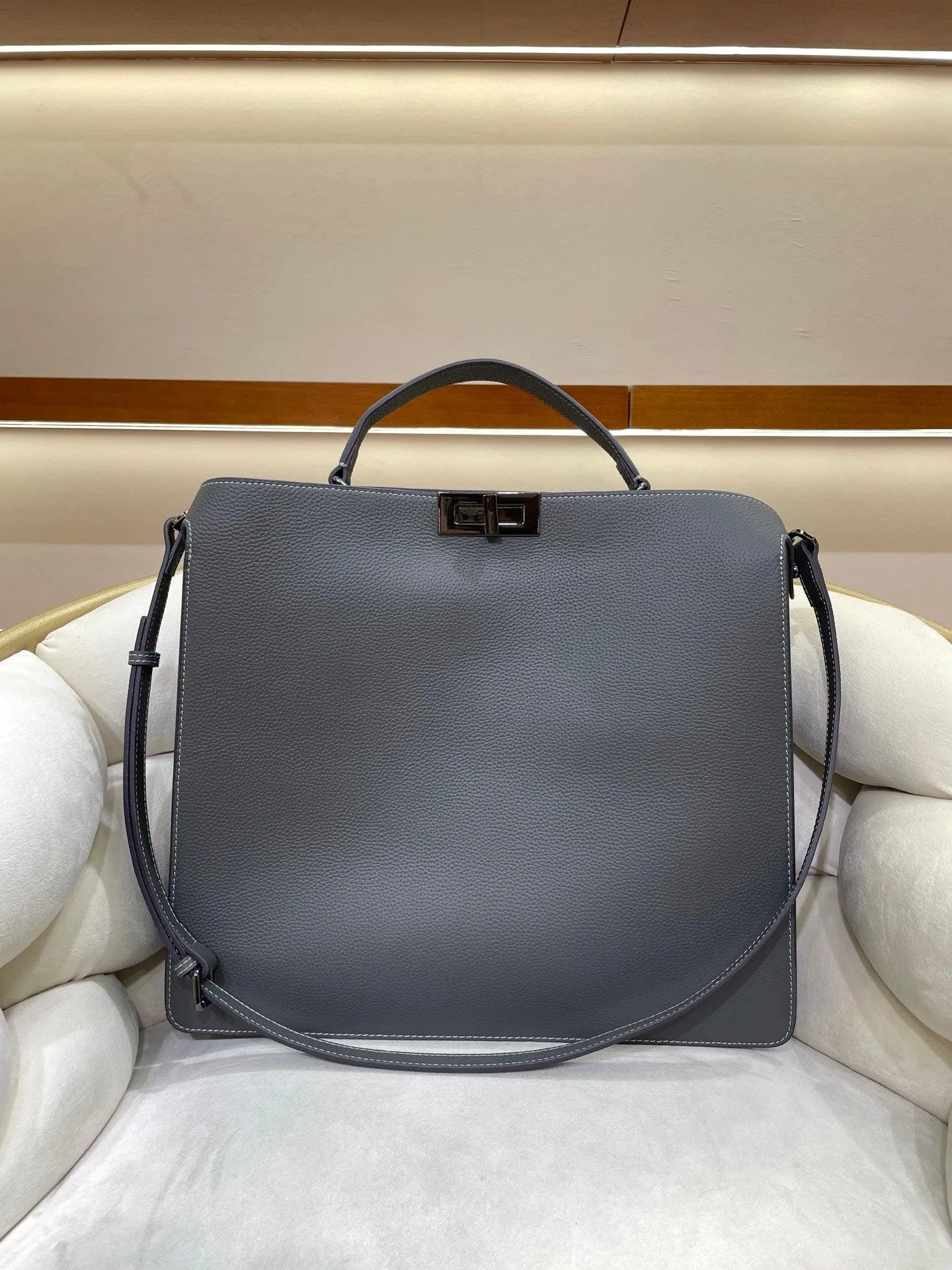 Luxury Togo Leather Structured Brief Tote, Unisex Shoulder Bag & Handbag, Laptop Bag