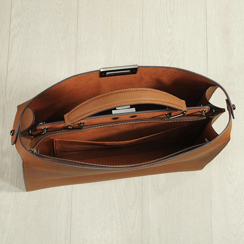 Luxury Togo Leather Structured Brief Tote, Unisex Shoulder Bag & Handbag, Laptop Bag