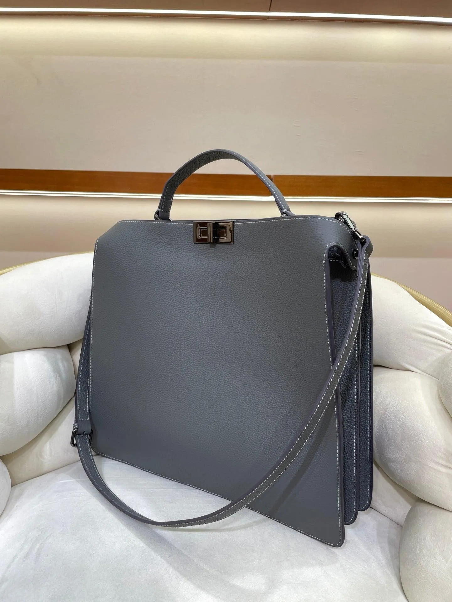 Luxury Togo Leather Structured Brief Tote, Unisex Shoulder Bag & Handbag, Laptop Bag