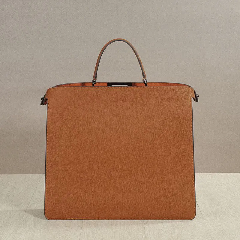 Luxury Togo Leather Structured Brief Tote, Unisex Shoulder Bag & Handbag, Laptop Bag