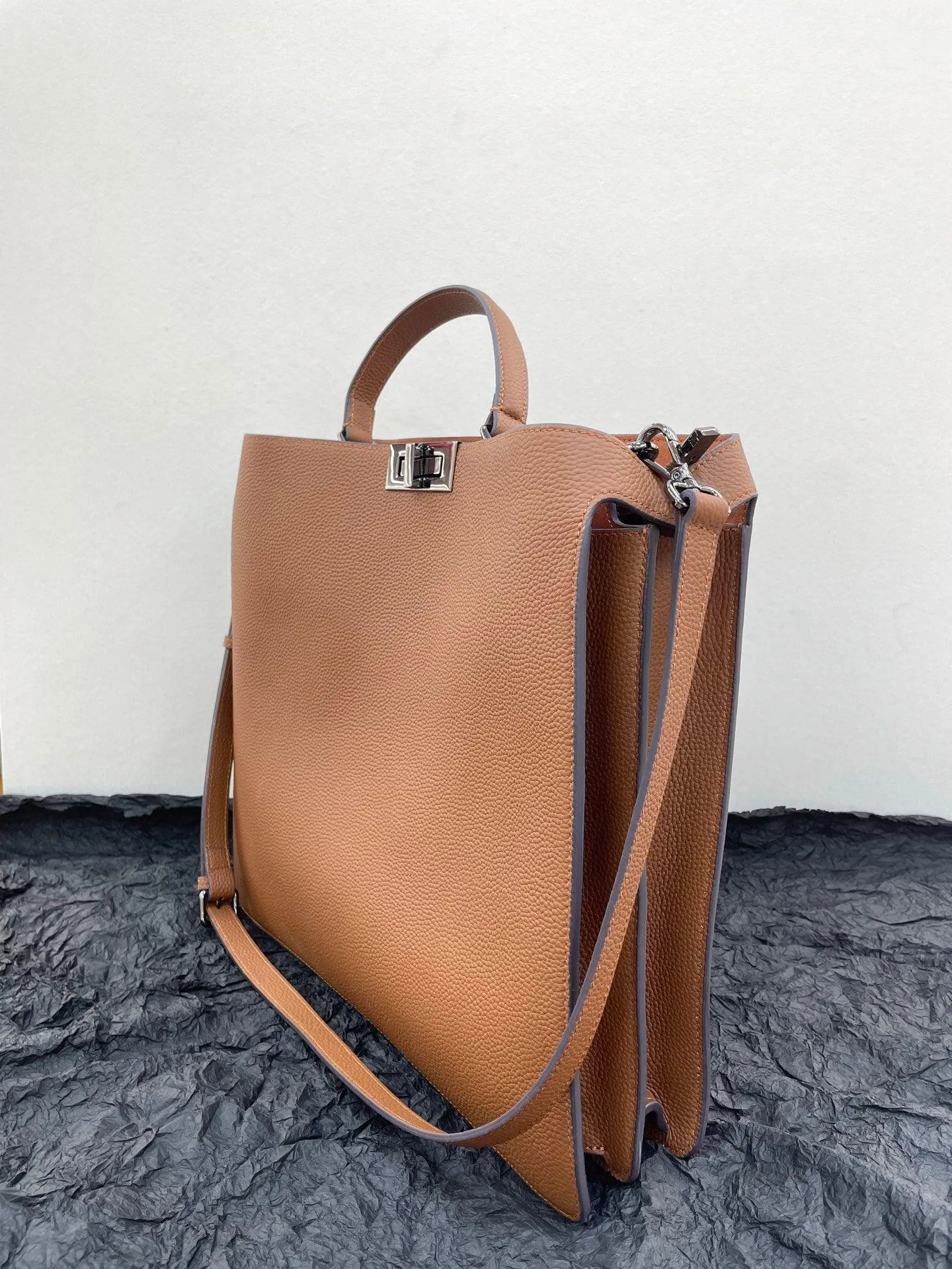 Luxury Togo Leather Structured Brief Tote, Unisex Shoulder Bag & Handbag, Laptop Bag