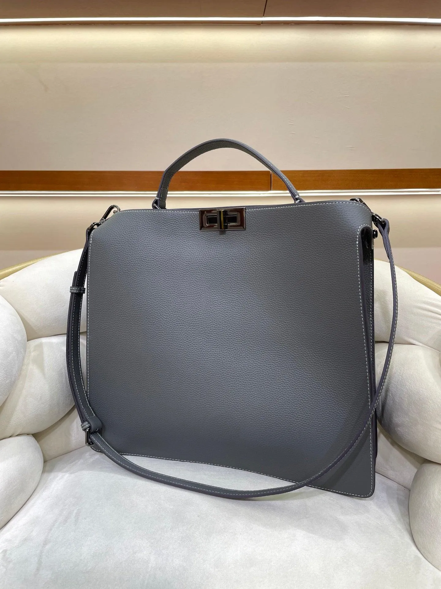 Luxury Togo Leather Structured Brief Tote, Unisex Shoulder Bag & Handbag, Laptop Bag