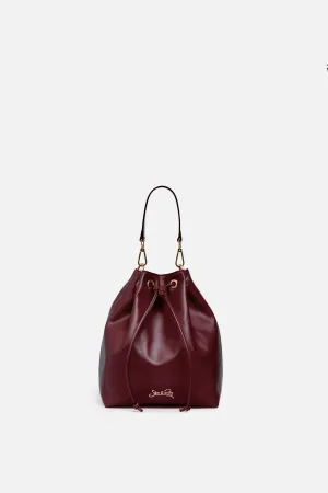 Madison Drawstring Leather Bucket Bag in Maroon Burgundy - WAITLIST