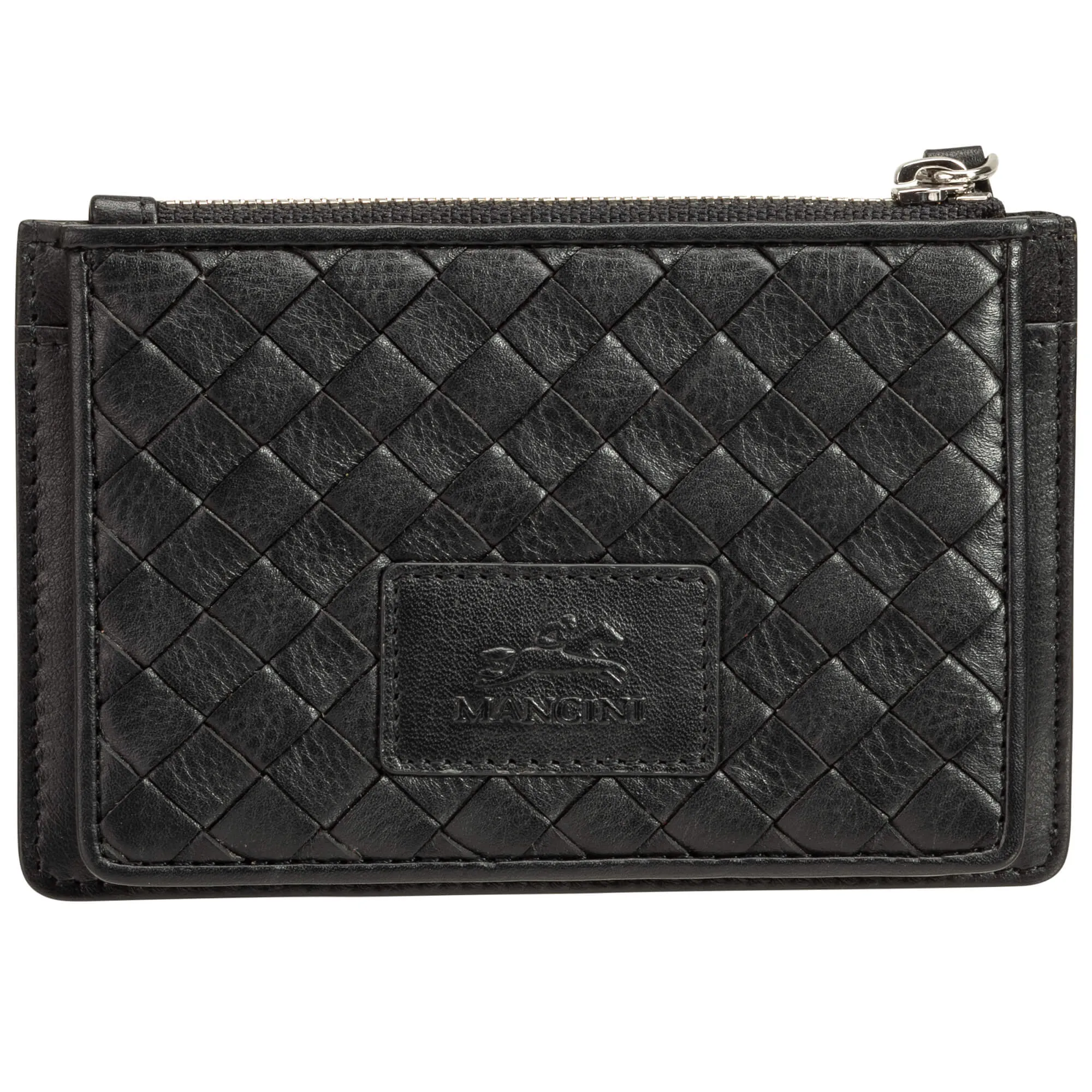 Mancini Basket Weave RFID Secure Card Case and Coin Pocket