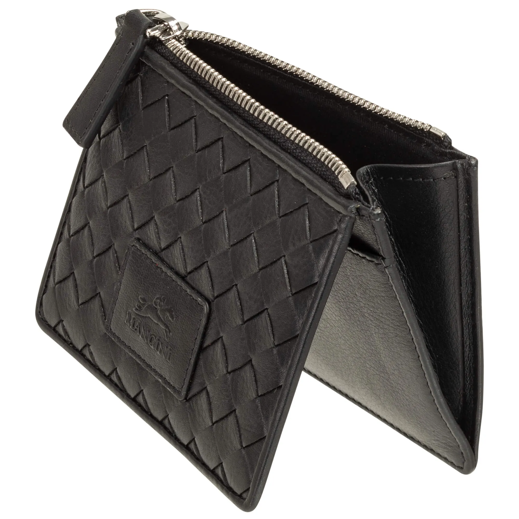 Mancini Basket Weave RFID Secure Card Case and Coin Pocket