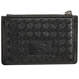Mancini Basket Weave RFID Secure Card Case and Coin Pocket