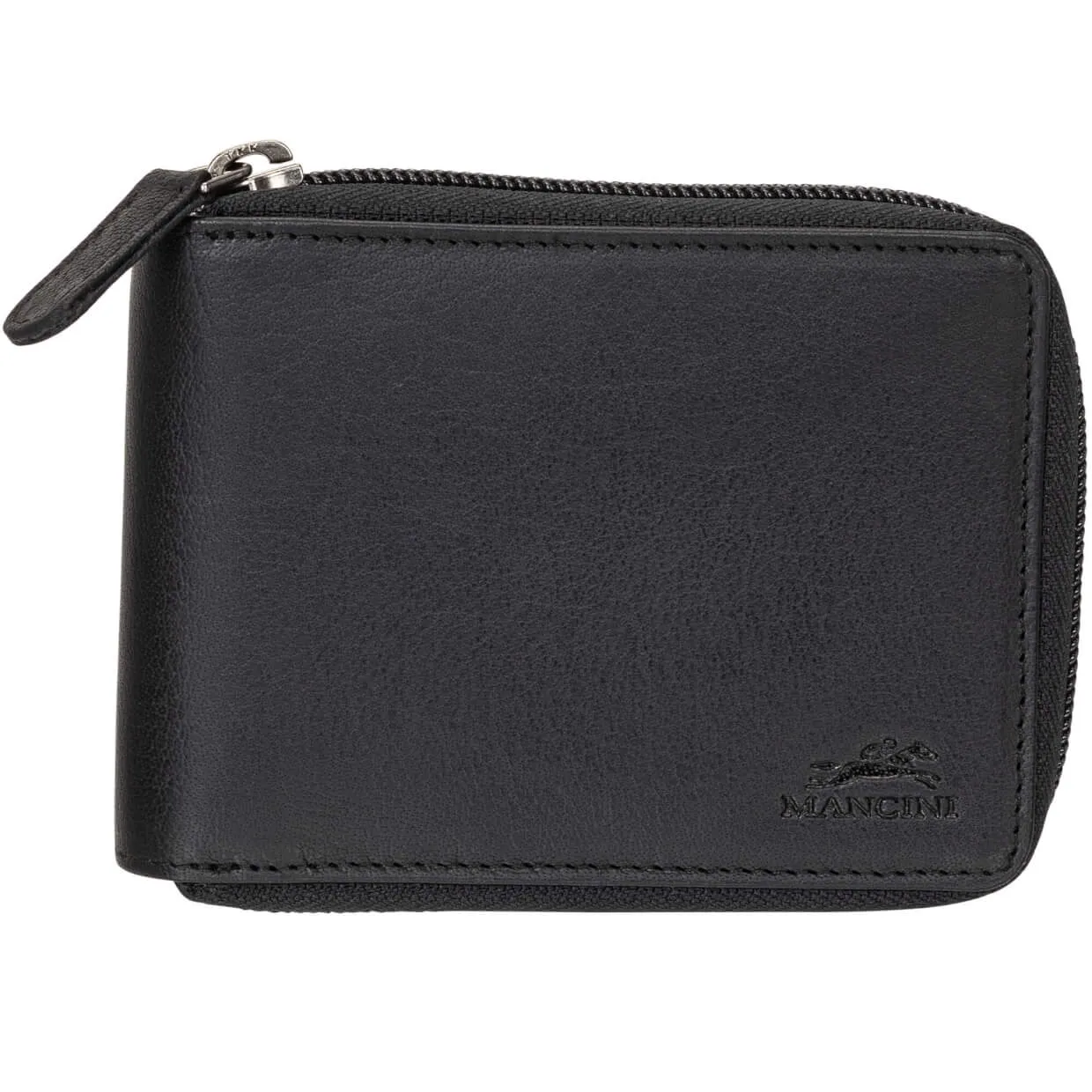 Mancini Buffalo RFID Secure Zippered Billfold with Removable Passcase