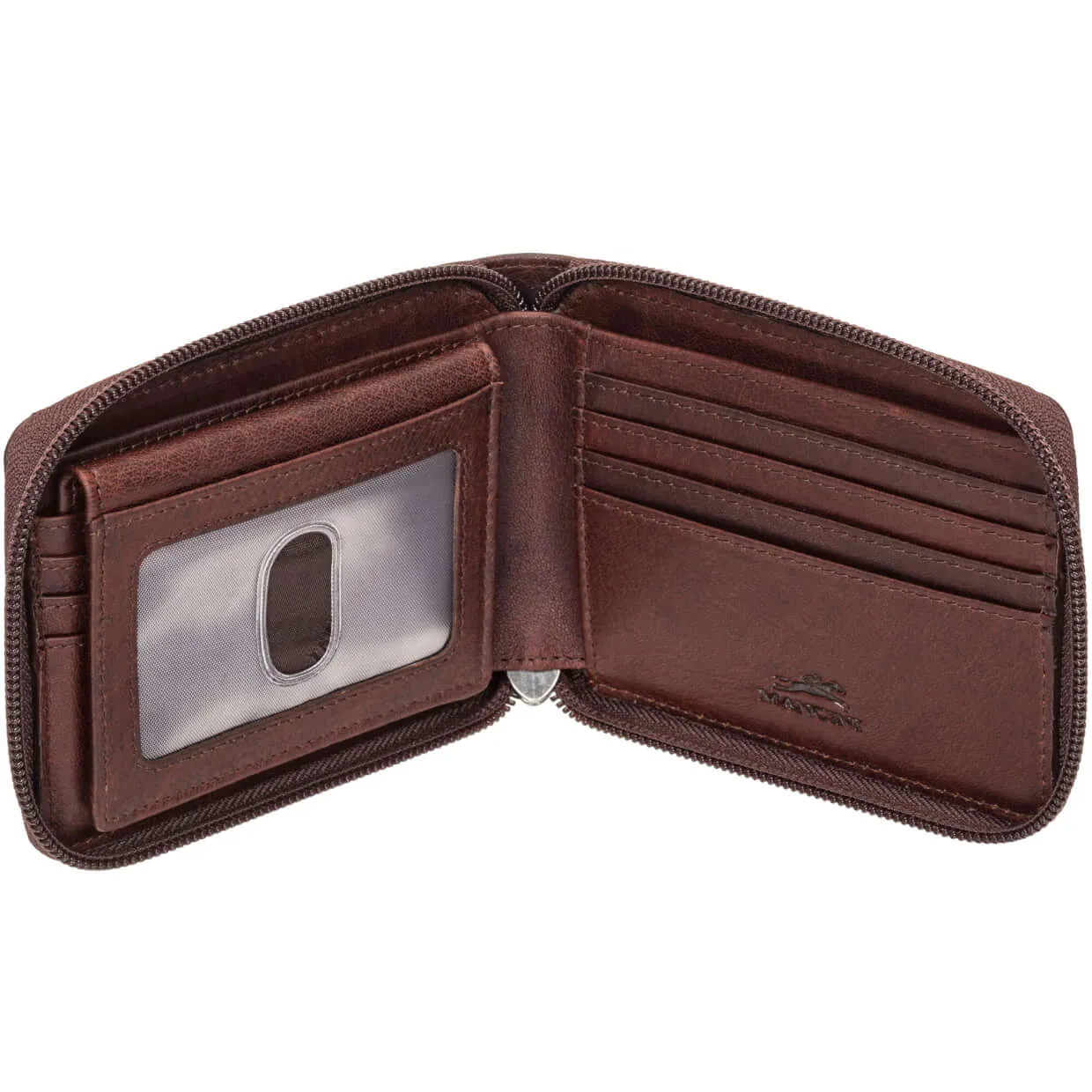 Mancini Buffalo RFID Secure Zippered Billfold with Removable Passcase