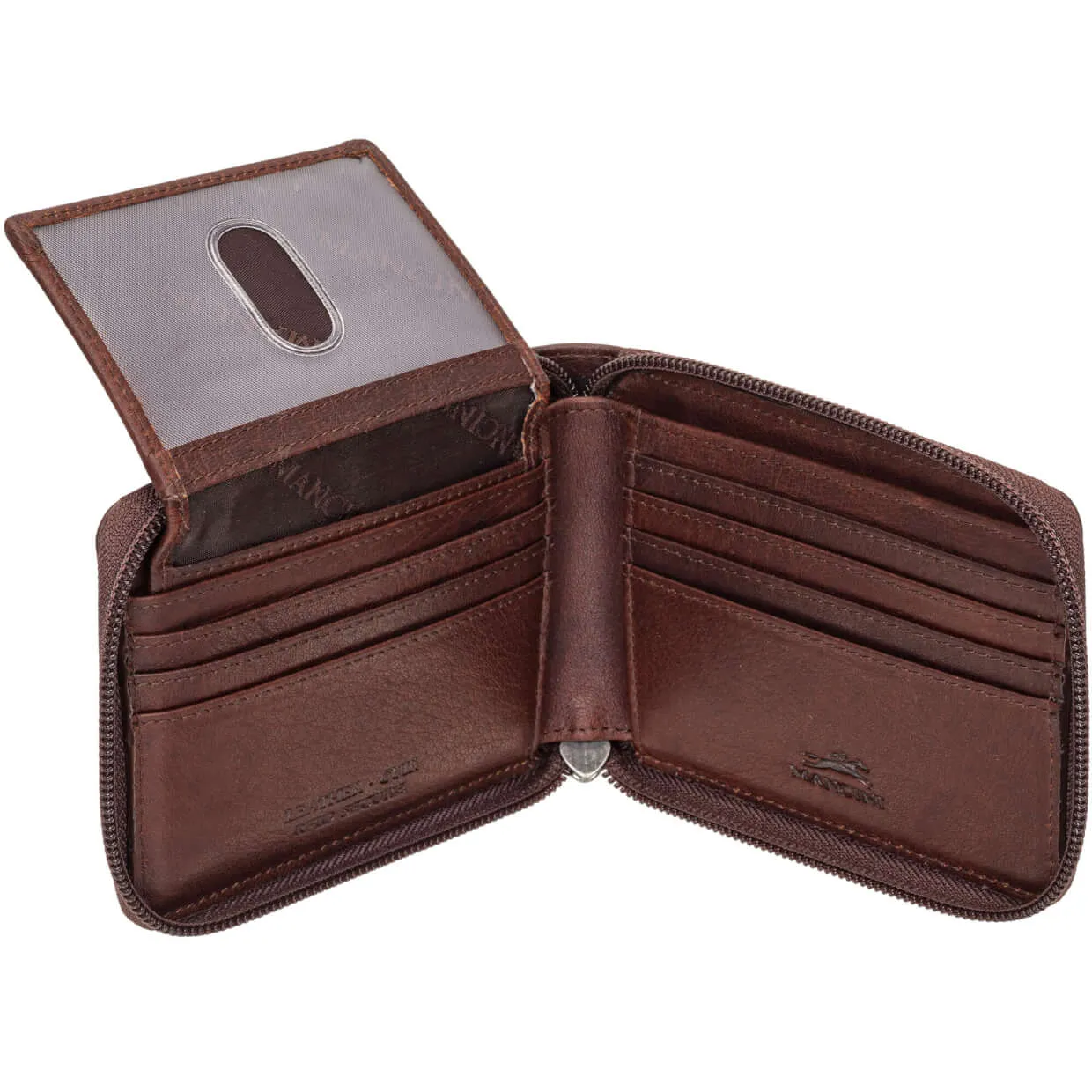 Mancini Buffalo RFID Secure Zippered Billfold with Removable Passcase