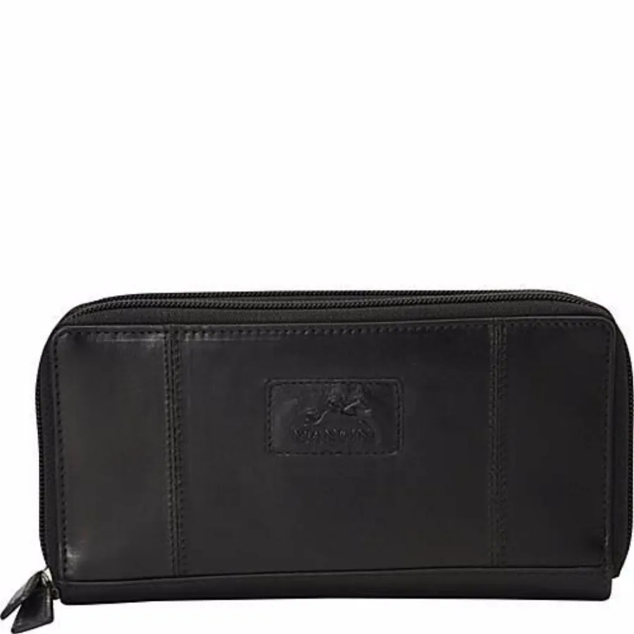 Mancini Casablanca Ladies Double Zipper Clutch Wallet Black