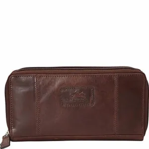 Mancini Casablanca Ladies Double Zipper Clutch Wallet Brown
