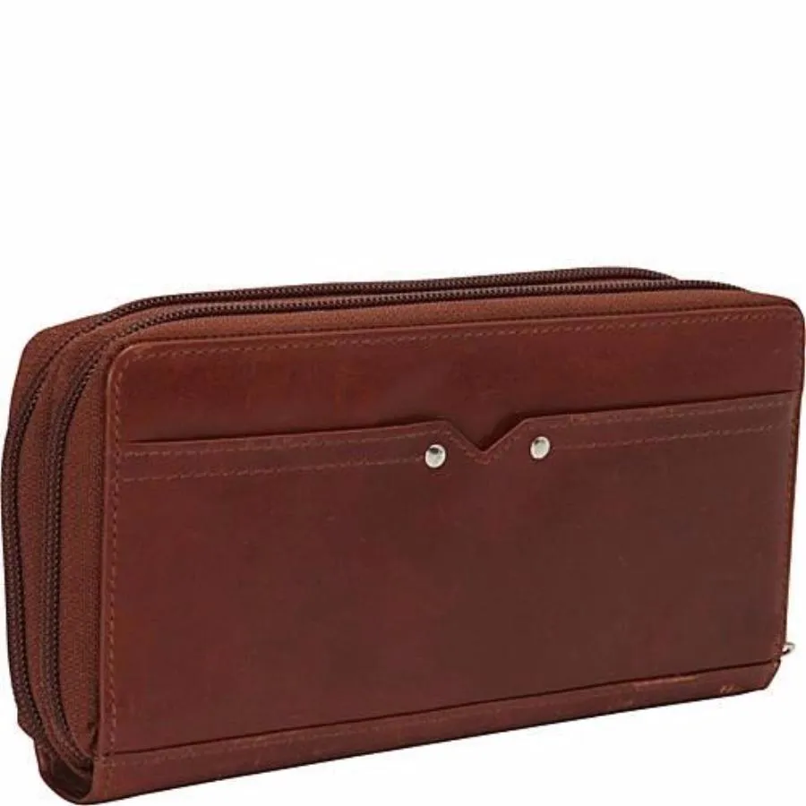 Mancini Casablanca Ladies Double Zipper Clutch Wallet Brown