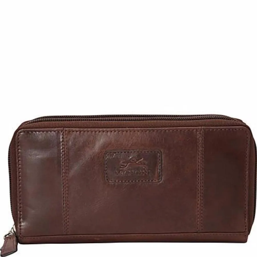 Mancini Casablanca Ladies Double Zipper Clutch Wallet Brown