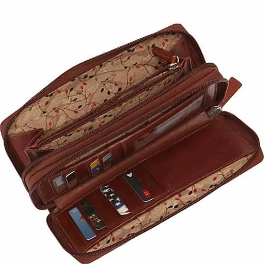 Mancini Casablanca Ladies Double Zipper Clutch Wallet Brown