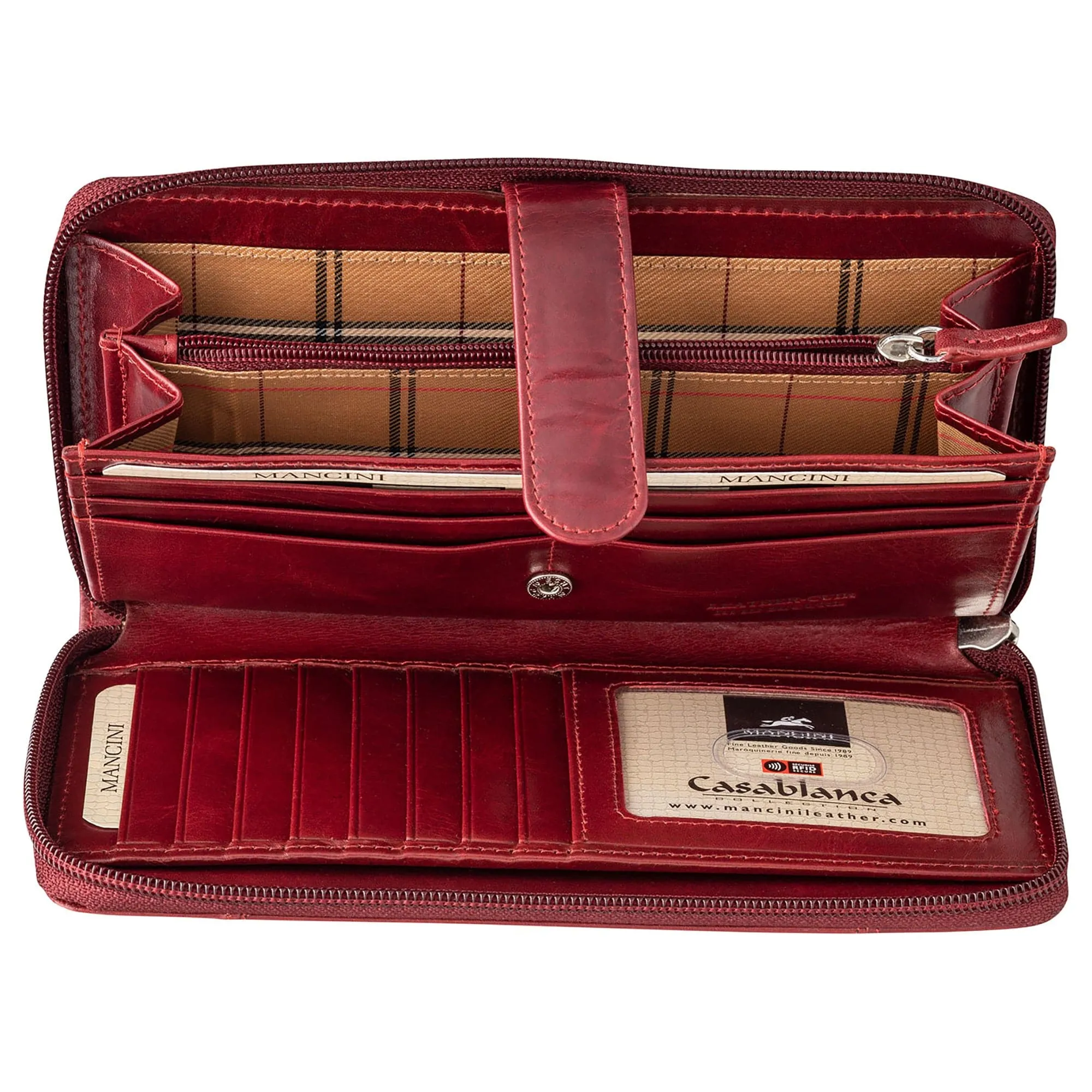 Mancini Casablanca Ladies Double Zipper Clutch Wallet Cognac
