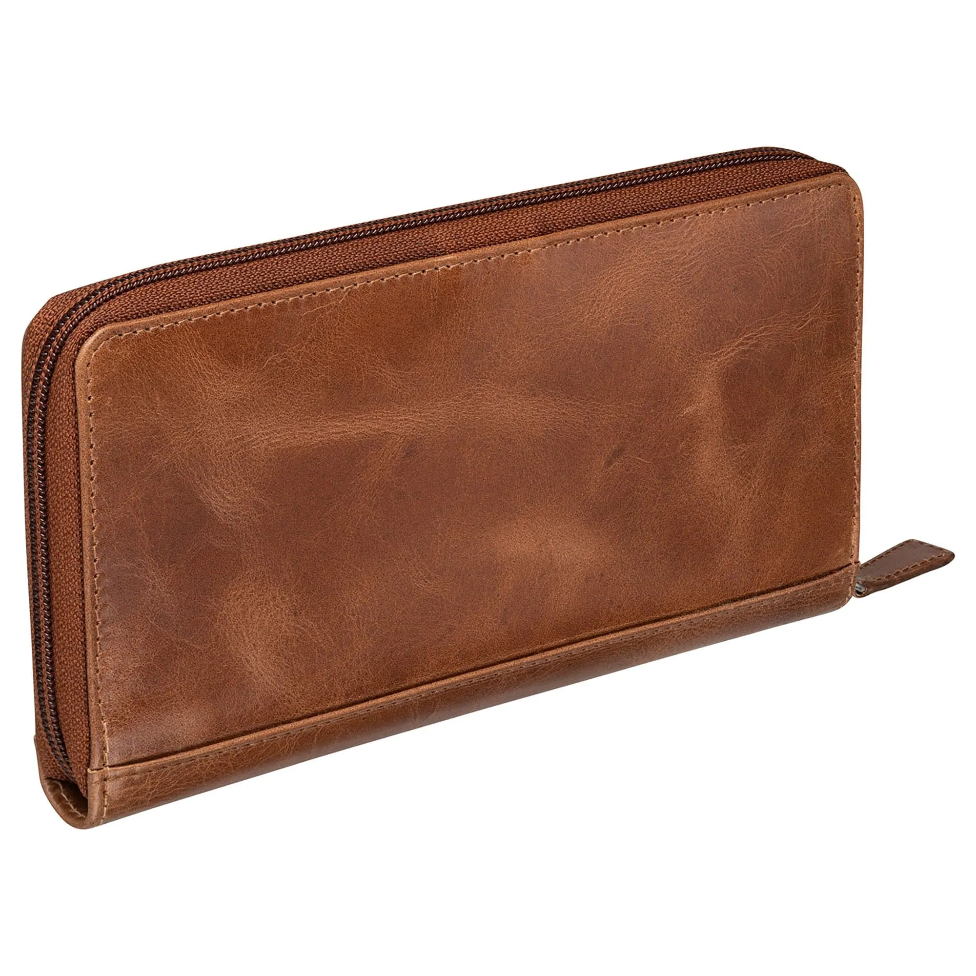 Mancini Casablanca Ladies Double Zipper Clutch Wallet Cognac