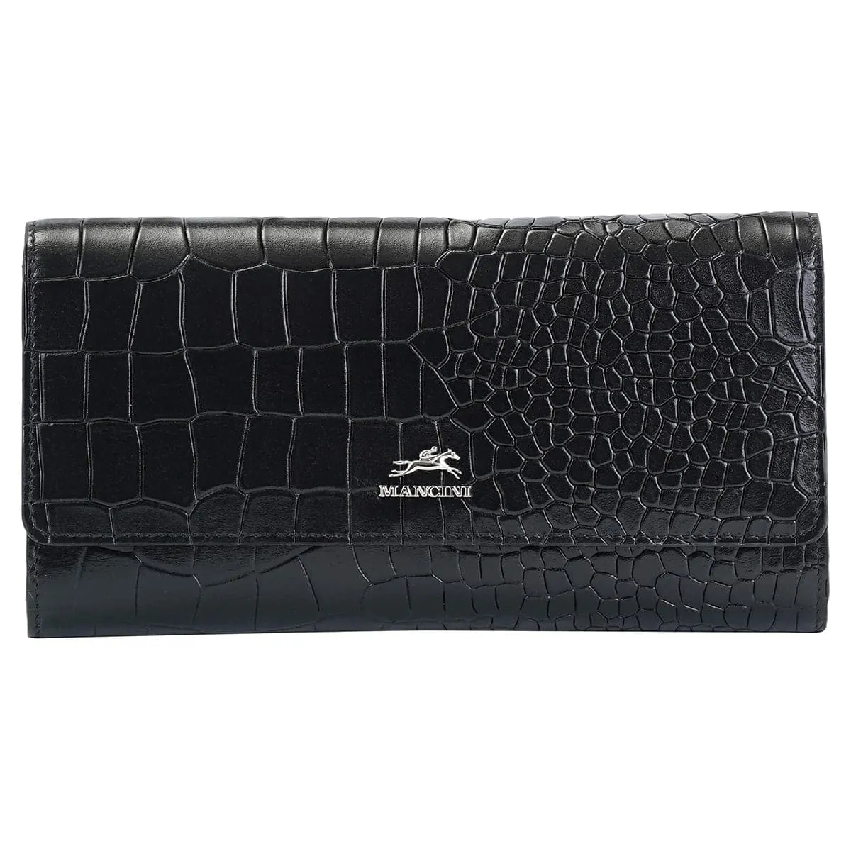 Mancini Croco2 Women's Quad Fold Wallet with Enhanced RFID Security