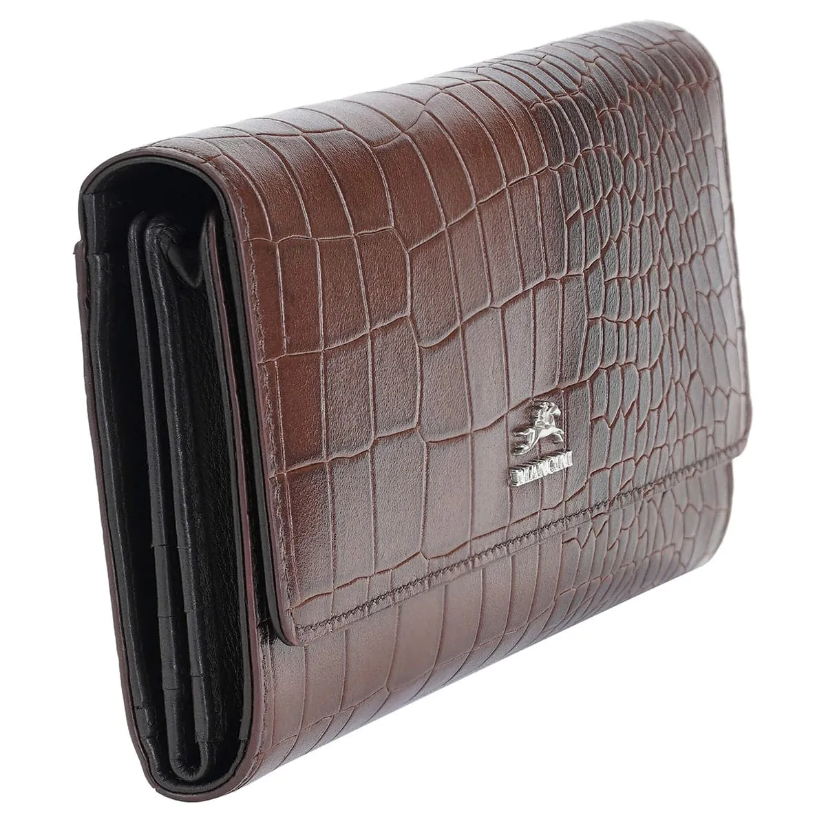 Mancini Croco2 Women's Quad Fold Wallet with Enhanced RFID Security