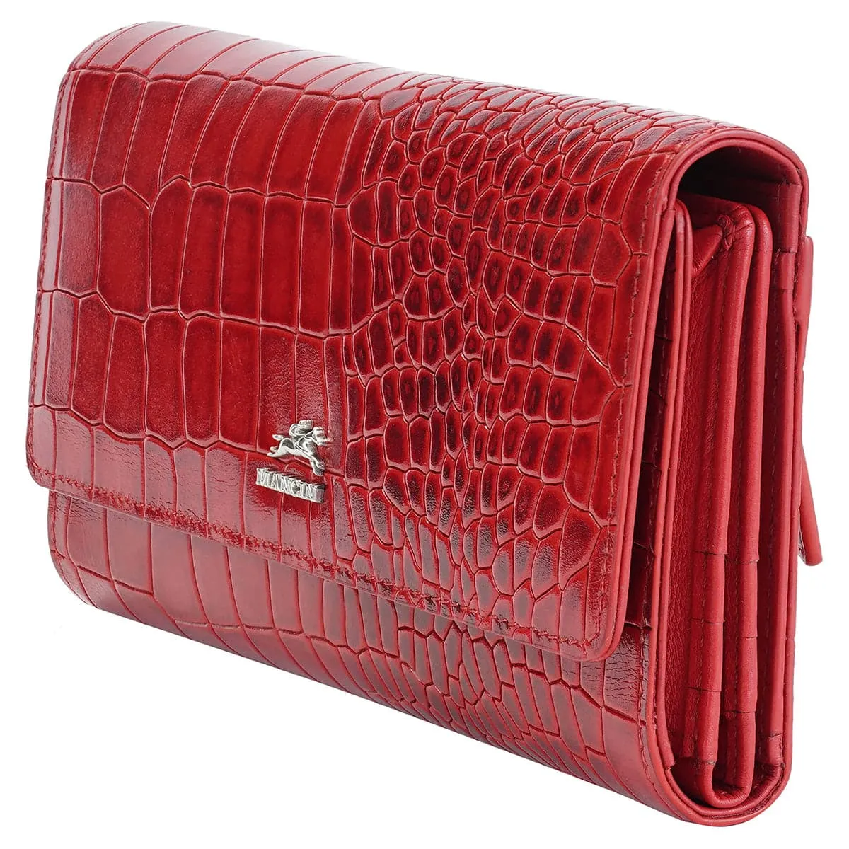 Mancini Croco2 Women's Quad Fold Wallet with Enhanced RFID Security