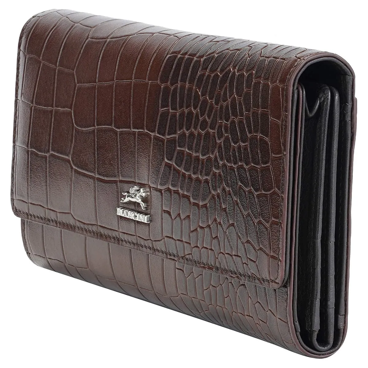 Mancini Croco2 Women's Quad Fold Wallet with Enhanced RFID Security
