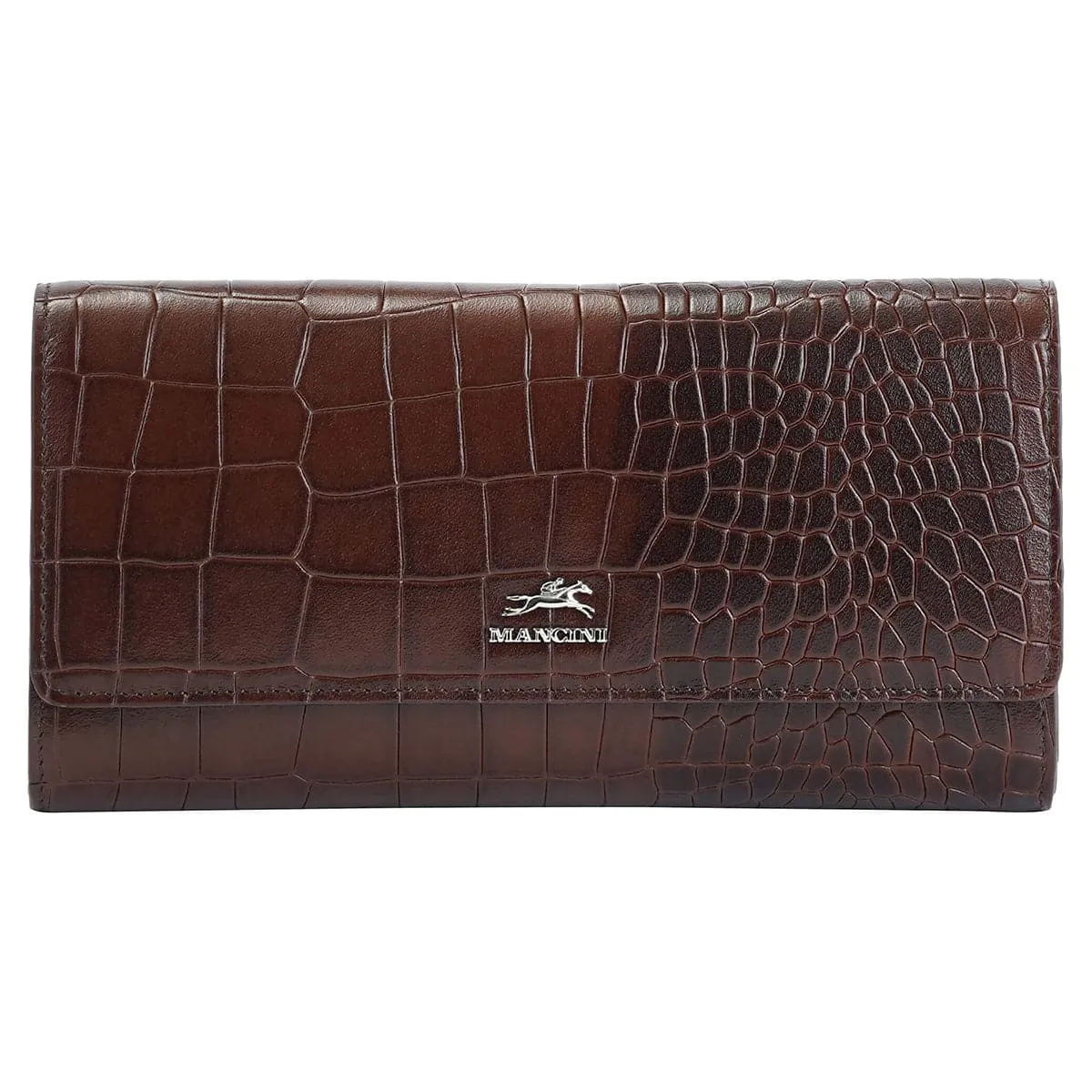 Mancini Croco2 Women's Quad Fold Wallet with Enhanced RFID Security