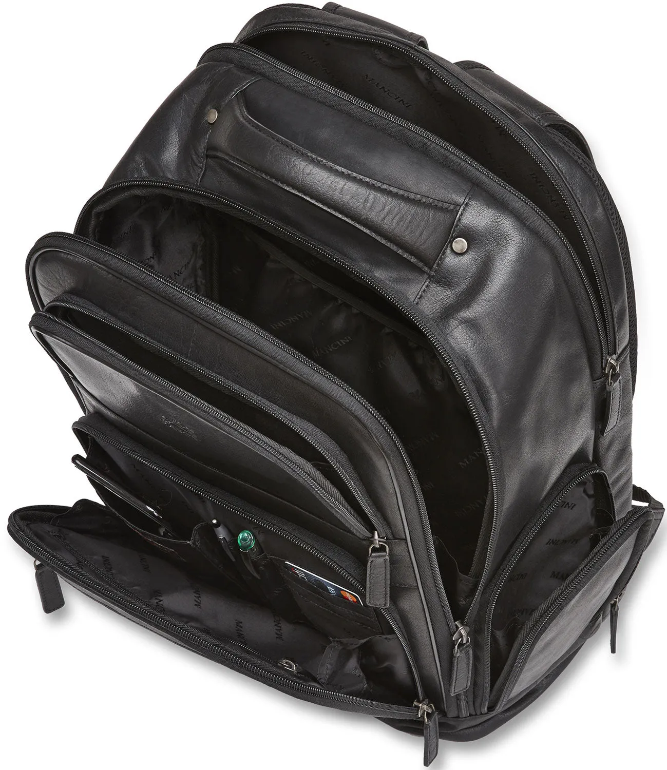 Mancini Leather Backpack for 15.6" Laptop with RFID Secure Pocket, 12.5" x 7" x 17.5", Black