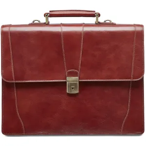 Mancini Leather Signature Collection Laptop / Tablet Compatible Double Compartment Briefcase - Brown